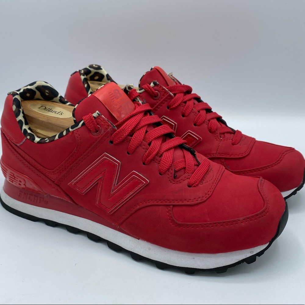 New Balance 574 size 7 red valentine leopard